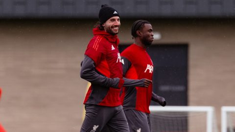 Szoboszlai Dominik a Liverpool edzésén.