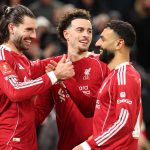 Liverpooli gólöröm, Szoboszlai, Jones és Szalah ünnepel.