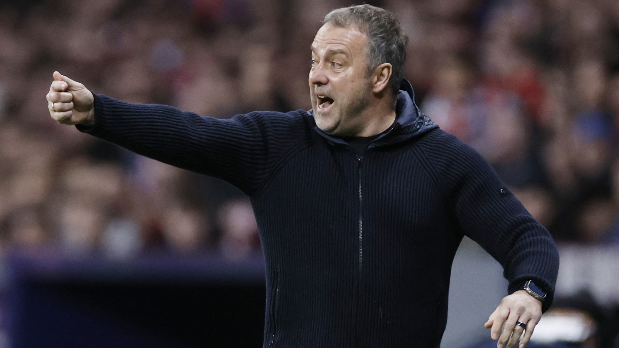 Hansi Flick, a Barcelona német vezetőedzője az Atlético Madrid elleni kupaelődöntőn.