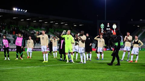 Razgrad, 2026. február 19. A Ferencváros játékosai a labdarúgó Európa-liga nyolcaddöntőjébe jutásért játszott PFK Ludogorec Razgrad - Ferencvárosi TC mérkőzés végén a razgradi Ludogorec Arénában 2026. február 19-én. A Ludogorec 2-1-re győzött. MTI/Czeglédi Zsolt