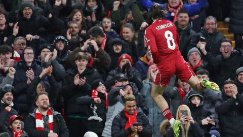 Szoboszlai gólöröme a Brighton elleni kupameccsen.