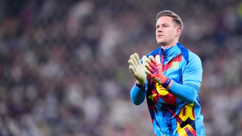 Marc-Andre ter Stegen goalkeeper of Barcelona and Germany during the warm-up before the Spanish Super Cup final match between FC Barcelona and Real Madrid at King Abdullah Sports City Hall Stadium on January 11, 2026 in Jeddah, Saudi Arabia. (Photo by Jose Breton/Pics Action/NurPhoto)