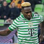 Budapest, 2026. február 26. Bamidele Yusuf, a Ferencváros (b) és Idán Nahmiász, a bolgár Ludogorec játékosa a labdarúgó Európa-liga nyolcaddöntőjébe jutásért játszott Ferencvárosi TC - PFK Ludogorec Razgrad visszavágó mérkőzésen a Groupama Arénában 2026. február 26-án. MTI/Szigetváry Zsolt