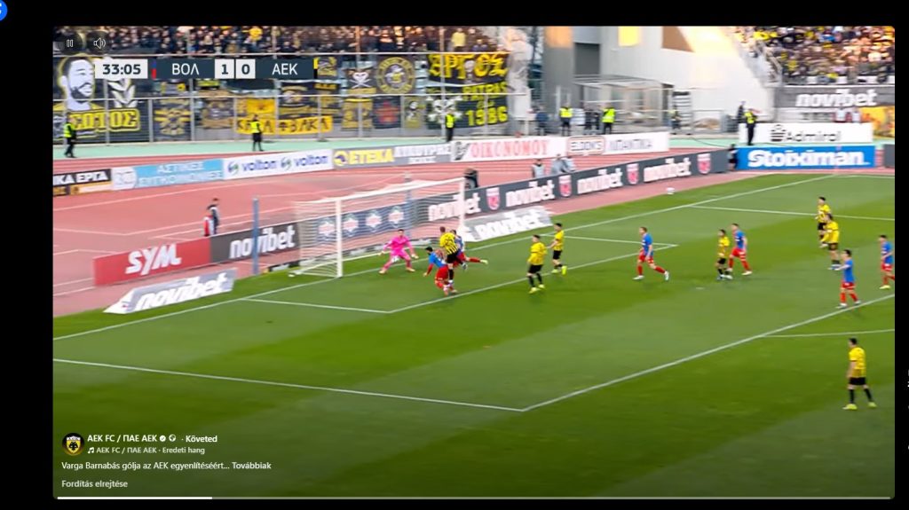 Varga Barnabás fejesgól Volosz AEK görög bajnokság