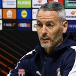 A spanyol Carlos Vicens vezetőedző az SC Braga labdarúgócsapatának sajtótájékoztatóján.