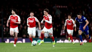 Max Dowman a gólja előtt az Arsenal-Everton meccsen.