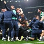 A Sporting játékosainak öröme, miután 5-0-ra verték a Bodö/Glimtet.