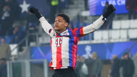Leonard Prescott plays during the UEFA Champions League last 16 first leg football match between Atalanta BC and FC Bayern Munich in Bergamo, Italy, on March 10, 2026, at New Balance Arena (Photo by Mairo Cinquetti/NurPhoto).