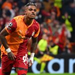 Galatasaray's Gabonese midfielder #99 Mario Lemina celebrates after scoring the opening goal during the UEFA Champions League round of 16 first leg football match between Galatasaray SK and Liverpool FC at the Ali Sami Yen Sports Complex in Istanbul on March 10, 2026.