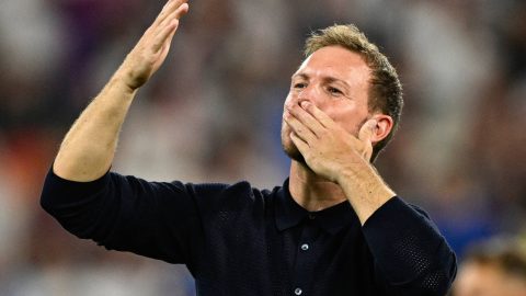 Germany's head coach Julian Nagelsmann gestures to fans at the end of the UEFA Euro 2024 round of 16 football match between Germany and Denmark at the BVB Stadion Dortmund in Dortmund on June 29, 2024.