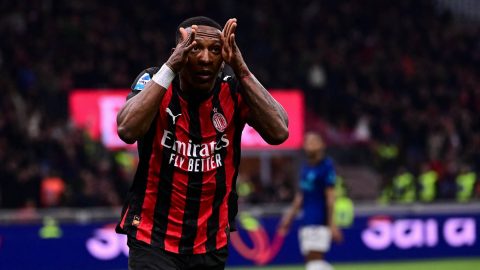 MILAN, ITALY - MARCH 8: Pervis Estupinan of AC Milan celebrates after scoring his team first goal during the Italian Serie A football match AC Milan vs Inter Milan at San Siro Stadium in Milan, Italy on March 8, 2026 Piero Cruciatti / Anadolu