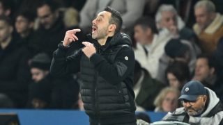 PARIS, FRANCE - FEBRUARY 08: Roberto De Zerbi, head coach of Marseille reacts during the French Ligue 1 (L1) football match between Paris Saint-Germain (PSG) and Olympique de Marseille at Parc des Princes stadium in Paris, France on February 08, 2026. Mustafa Yalcin / Anadolu
