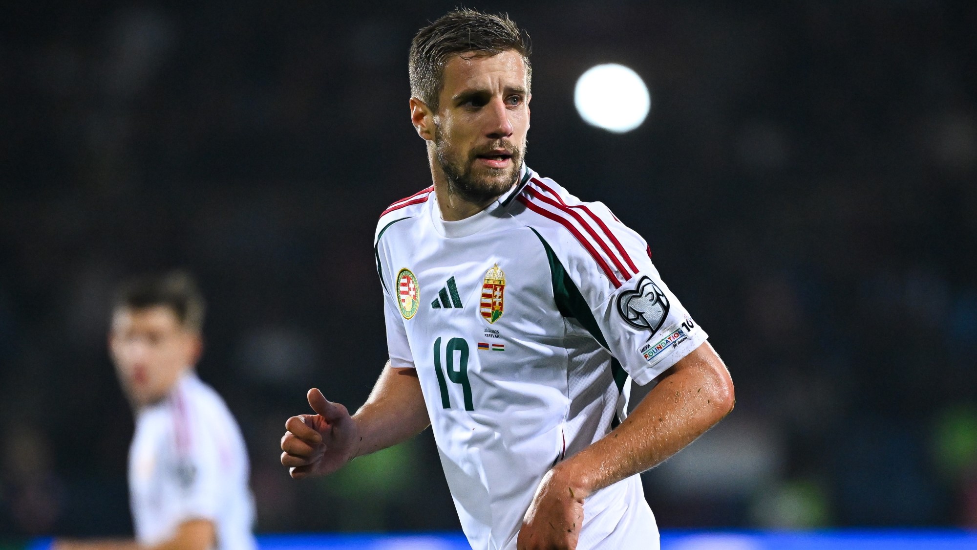 Varga Barnabás az Örményország - Magyarország labdarúgó világbajnoki selejtező mérkőzésen a jereváni Szargszján Köztársasági Stadionban 2025. november 13-án.